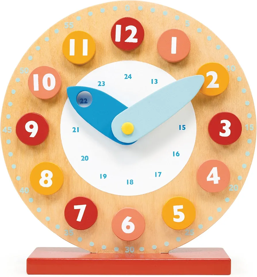 Toys - Teaching Clock - Wooden Clock for Time Learning - 3 Layer Counting Clock Equipped with a Stand - Ages 3+