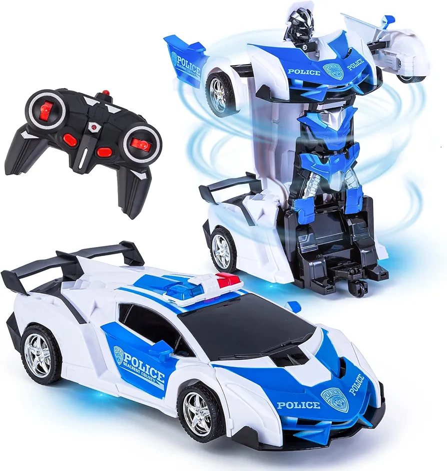 Refasy Deformation Car for 7-11 Years Old Kids,Transforming Car Robot Vehicle Toy Police Car for Boys Remote Control Drifting RC Racing Car Best Birthday Xmas Gift Deformation Toys Cars for Kid White