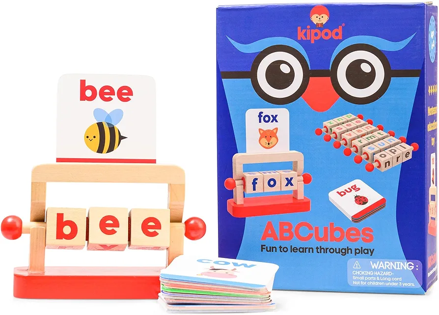 Montessori Reading Blocks by Kipod Wooden Literacy Game for Boys and Girls Ages 5 and Up –Hands-On Cognitive and Social Development –Fun to Learn Through Play –Waldorf Inspired