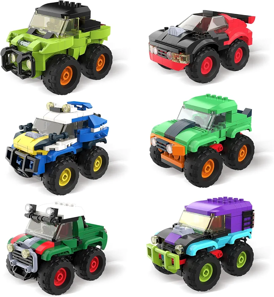 Monster Truck Micro Brick Building Toy for Boys and Girls, Pull Back Car Toys for Kids, DIY Building Toy, Party Favor Gift Idea for Teens Ages 8+ Kids