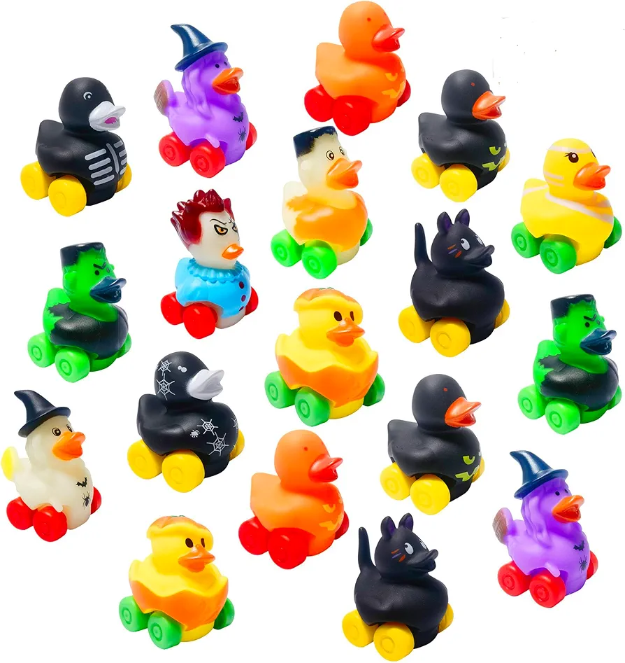 18 Pcs Halloween Rubber Ducks Soft Rubber Cars Toys Bath Toy Vehicles for Babies Kids Birthday Gifts,Halloween Party Favors(Halloween)