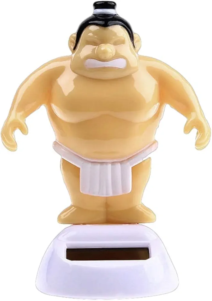 Yellow Sumo Wrestler Solar Power Swinging Car Interior Dashboard Ornament Gift Learning and Education