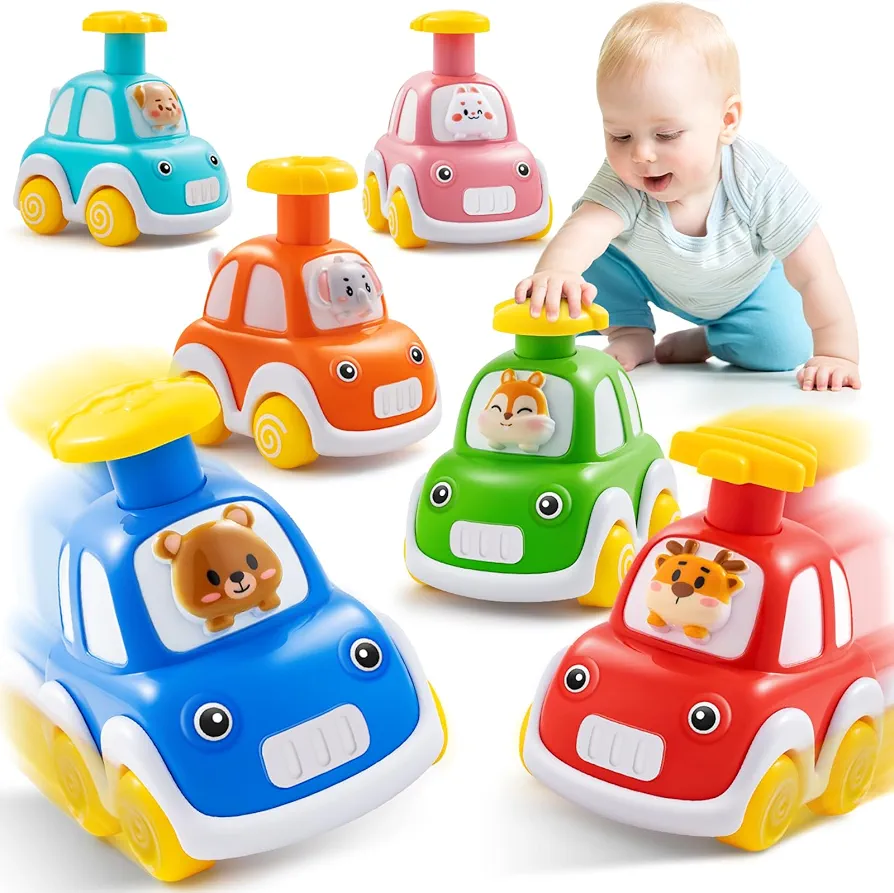 Jyusmile Press and Go Car Toddlers Toys for 1-2 Year Old Boy, 6 Pack Animal Baby Cars Toys for Age 0-2, Infant Push Go Vehicle Toys for 6-9-12-18 Months, First Birthday Gifts for 1-3 Boys Girls