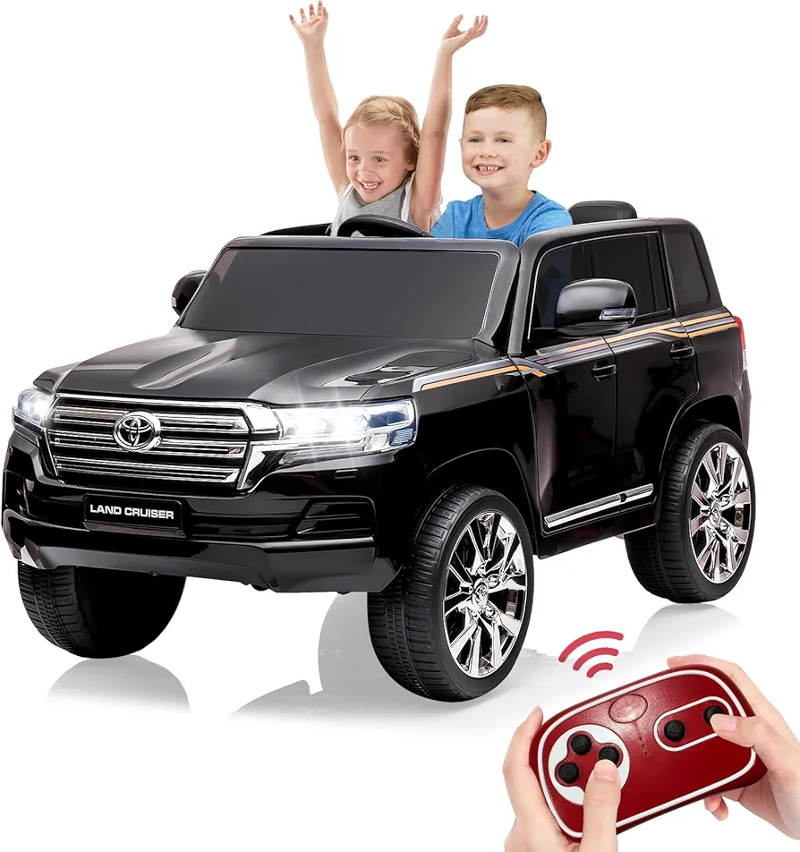 Electric Kids Ride on SUV Car, 2 Seater Truck 12V Licensed Toyota Land Cruiser with Remote Control, 2 Motors Battery Operated 3 Speeds, LED Lights, Music for Boys and Girls, Black