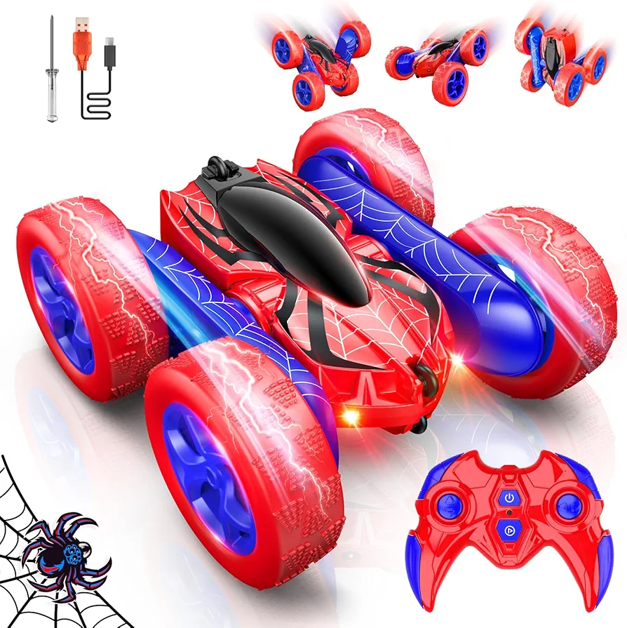 Spider RC Cars Toys for Boys Ages 5-7 Kids Remote Control Car (Direct Charging), 3 4 5 6 7 8 9 10 Year Old Boy Girl Outdoor Toy, Birthday Gifts for Boys 4-6, 2.4Ghz Double Sided Stunt Car