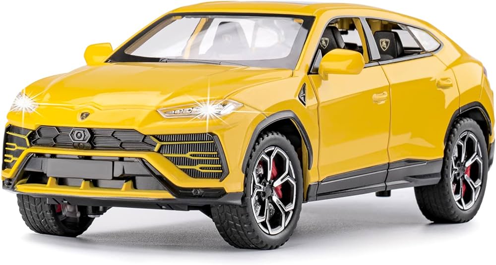 SASBSC Toy Cars for Boys Age 4-7 Lambo Urus Car Toys for 3 4 5 6 7 8 Year Old Boy Off-Road Metal Cars for Kids Diecast Model Cars with Light and Sound Birthday Gifts(Yellow, 1:24)