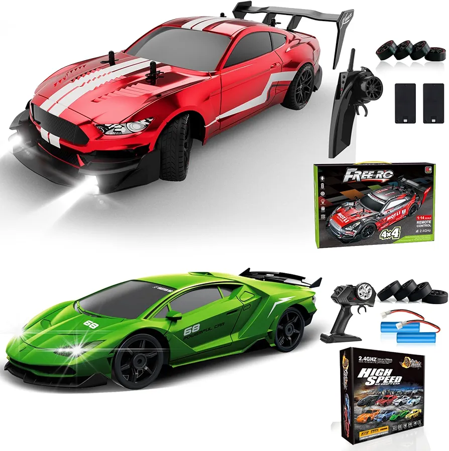 RC Drift Car 1:16 Scale 4WD RC Car 30km/h High Speed+RC Drift Car 1:24 Scale 4WD RC Car 15km/h High Speed Racing Sport Toy Car for Adults Boys Girls Kids Gift 2Pcs Rechargeable Battery