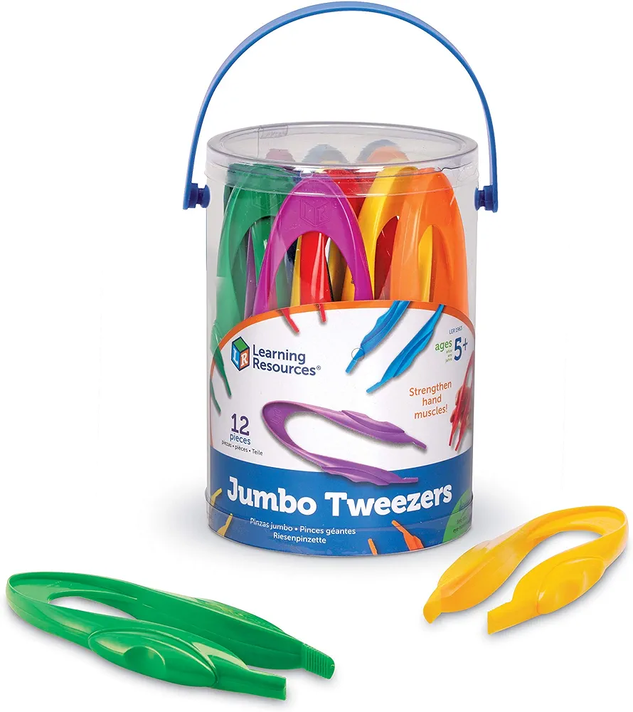 Learning Resources Jumbo Tweezers, Set Of 12, Sorting & Counting, Preschool Science, Homeschool, Toddler Fine Motor Skill Development