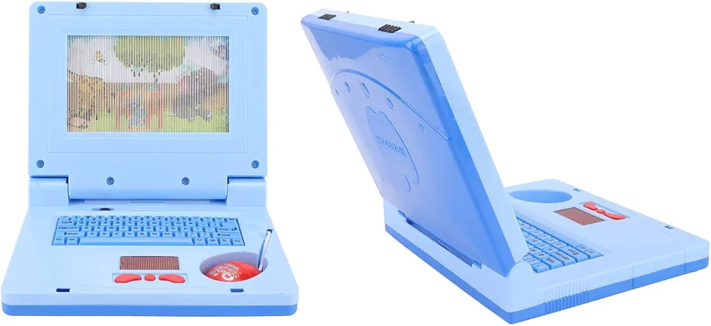 Kids Learning Laptop, 19 x 15.7 x 3.8 cm, Educational LED Music Electronic Cognitive Development Simulation Computer Toy (Blue Non Retractable Mouse)