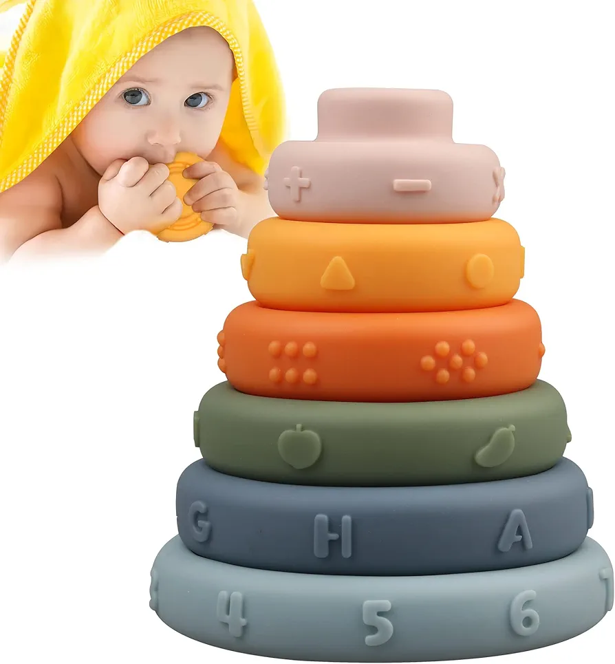 Majobee Baby Sensory Stacking Toys Rings, Montessori Infant Blocks Toys for Educational Developmental Toddler 1-3 Learning Activities, Baby Girls Boys Gifts for 6 9 12 18 Month One Year Old Newborn