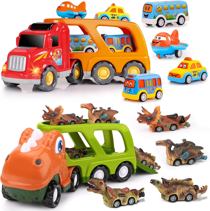 Toddler Toys Car for Boys: Kids Toys for 2 3 4 Year Old Boys Girls | Carrier Toy Trucks | Toddler Toys Age 2-3 2-4 Baby Toys 18-24 Months Birthday Gift Bundle with Dinosuar Toy Cars