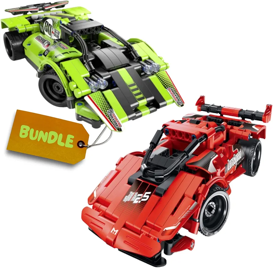 Remote Control Cars - Building Toys Bundle. Red and Green Speed Racers Model Cars Kit to Build. Birthday Gift for Boys Ages 7 8 9 10 11 12 Years Old. Cool Engineering STEM Project Idea for Kids