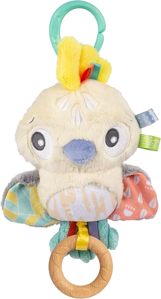 Playgro Fauna Friends Pull String Cockatoo - Interactive Musical Toy with Hanging Features for Car Seats & Cribs - Blend of Teething & Sensory Exploration - A Whimsical Addition to Your Baby Gym Toys