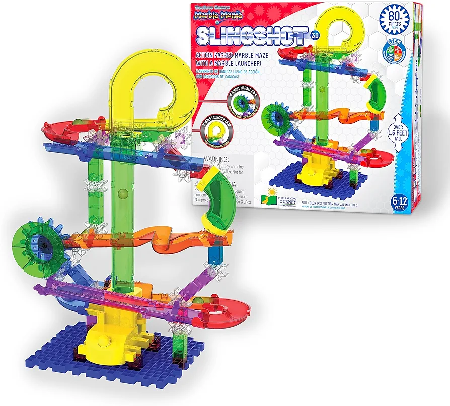 The Learning Journey: Techno Gears Marble Mania - Slingshot 3.0 (80+ pcs) - Marble Run for Kids Ages 6 and Up - Award Winning Toys