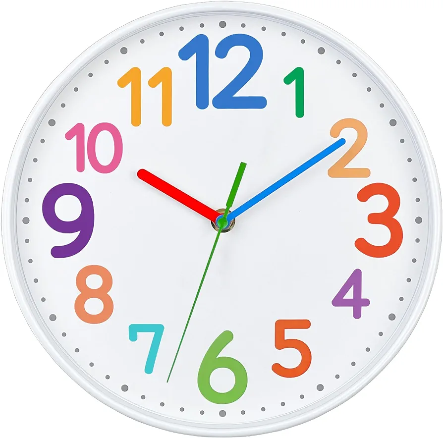 VREAONE Kids Clock-Silent Analog Classroom Clock -Telling Time Teaching Clock for Kids-Clock Learning for Kids，Kids Learn That Time is Easily(12 inch)