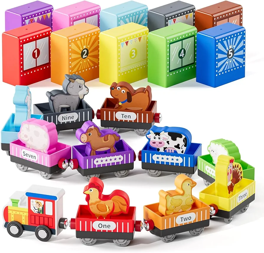 Wooden Animal Toy Train Set,Toddler Toys,Train Set for Toddlers 1-3,Magnetic Train Toys,Montessori Preschool Educational Learning Toy,Sensory Toys for Kids,Ideal Gifts Boys, Girls