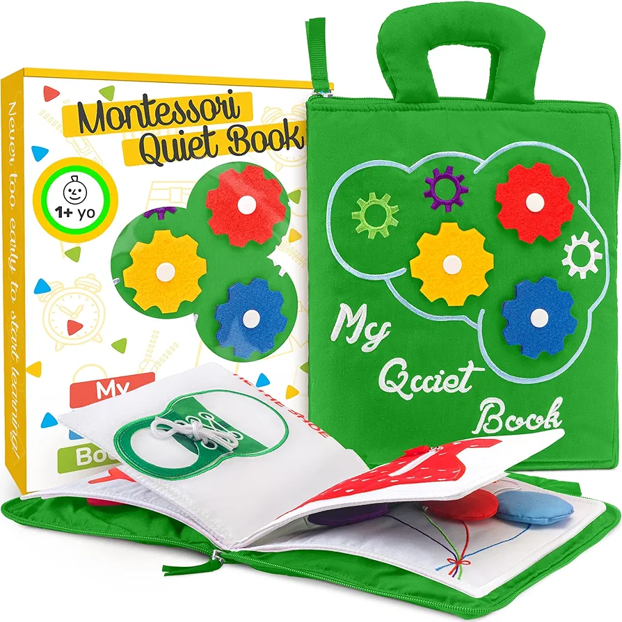 deMoca Busy Book for Toddlers 1-3, Quiet Book Montessori Toy for Toddlers, Travel Educational Toy with 9 Activities, Learning Kids Felt Toy for Boys & Girls, Packaging May Vary