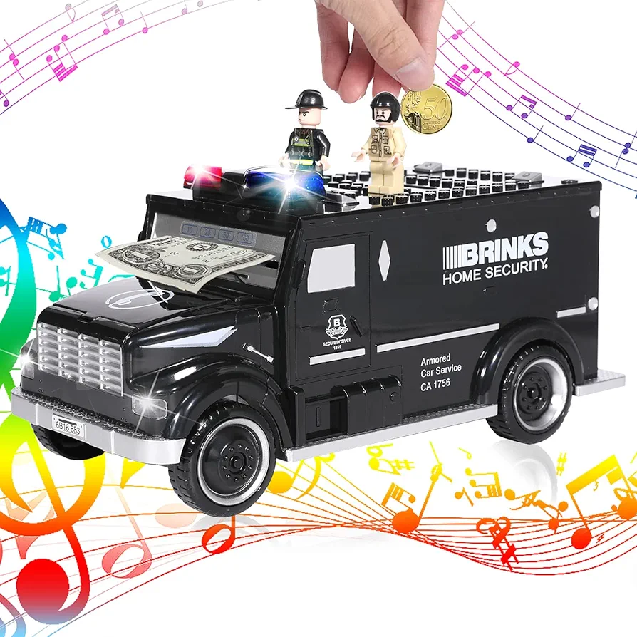 Armored Car Money Piggy Bank for Kids, Electronic Educational Auto Password Cash Saving Box Coin Can with Light & Music, Great Toy Gift for Boys Girls Adults Birthday