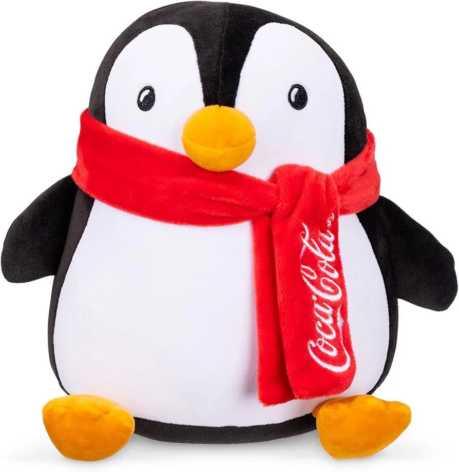 Coca-Cola 9" Penguin with Scarf Snowball Plushies, Soft, Squishy Stuffed Animal, Great Gift for Boy, Girl, Kids & Toddlers for Christmas & Birthdays, Cuddle Pillow, Dorm Bed Décor