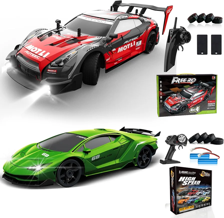 RC Drift Car 1:16 Scale 4WD RC Car 30km/h High Speed+RC Drift Car 1:24 Scale 4WD RC Car 15km/h High Speed Racing Sport Toy Car for Adults Boys Girls Kids Gift 2Pcs Rechargeable Battery