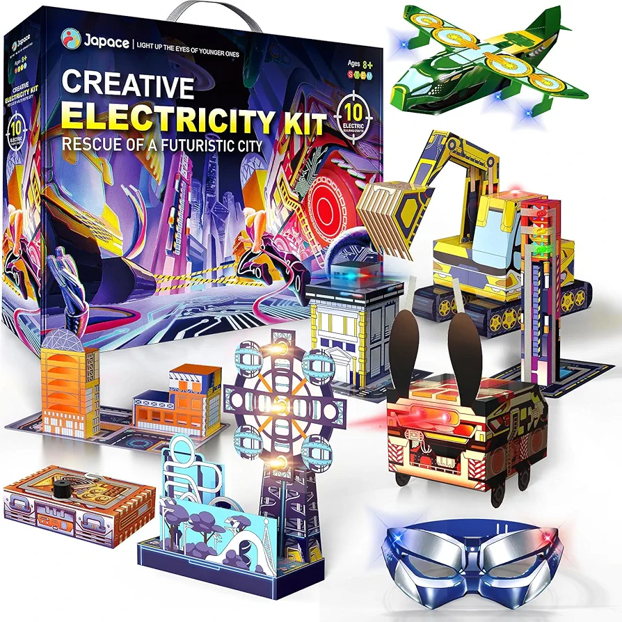 Japace Electricity Science Kits for Kids Age 8-10-12-14, 10 STEM Projects, Paper Circuits Activities, Physics Lab Experiments for Learning & Education, Christmas Birthday Gifts for 8+ Boys Girls