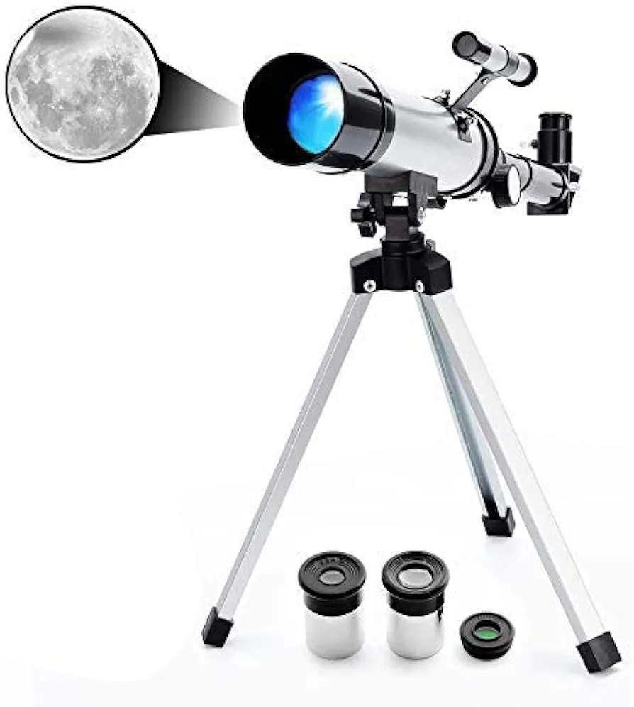 Kids Astronomical Telescope, TYUW 90X Astronomical Landscape Telescope with Tripod, 2 Magnification Eyepieces, 1.5X Barlow Len, Finderscope, Early Science Education Toys for Kids