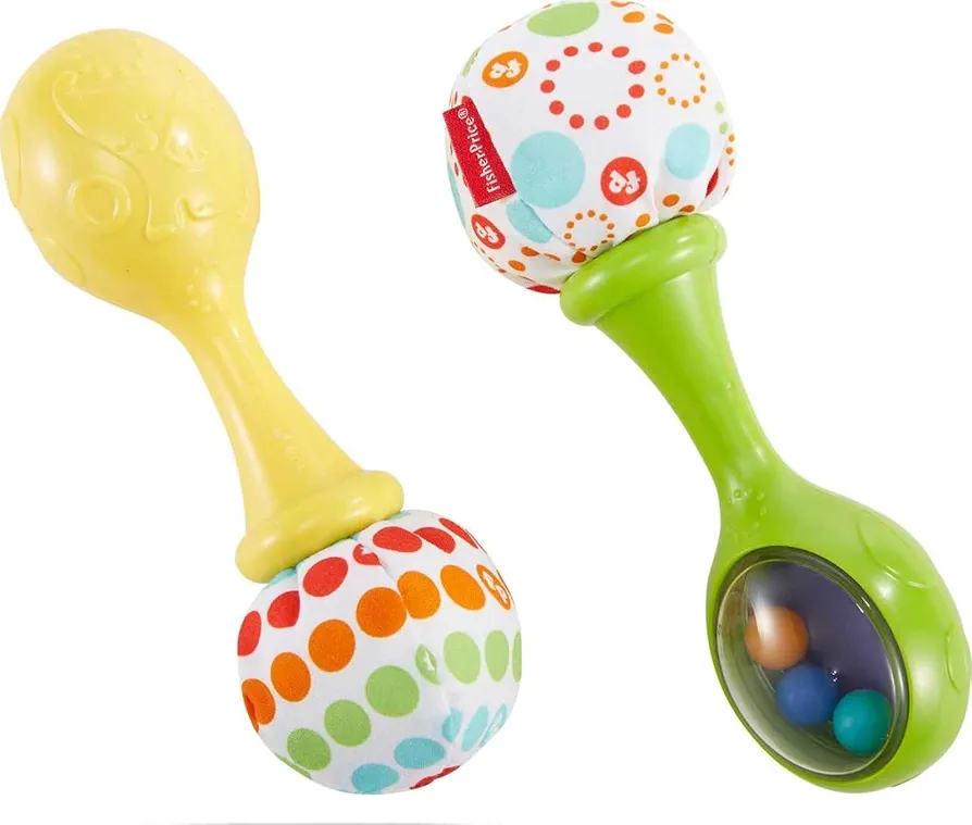 Fisher-Price Newborn Toys Rattle ‘n Rock Maracas, 2 Soft Musical Instruments for Developmental Play Babies Ages 3+ Months, Green & Yellow