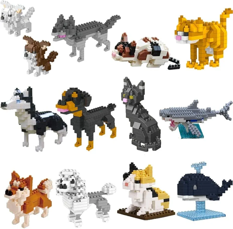 12 Packs Mini Animals Building Blocks Sets Dog Cat Building Toys Party Favors for Kids Educational Brick Kits,Goodie Bags,Classroom Prizes, Birthday Valentines Easter Gifts for Kids Boys