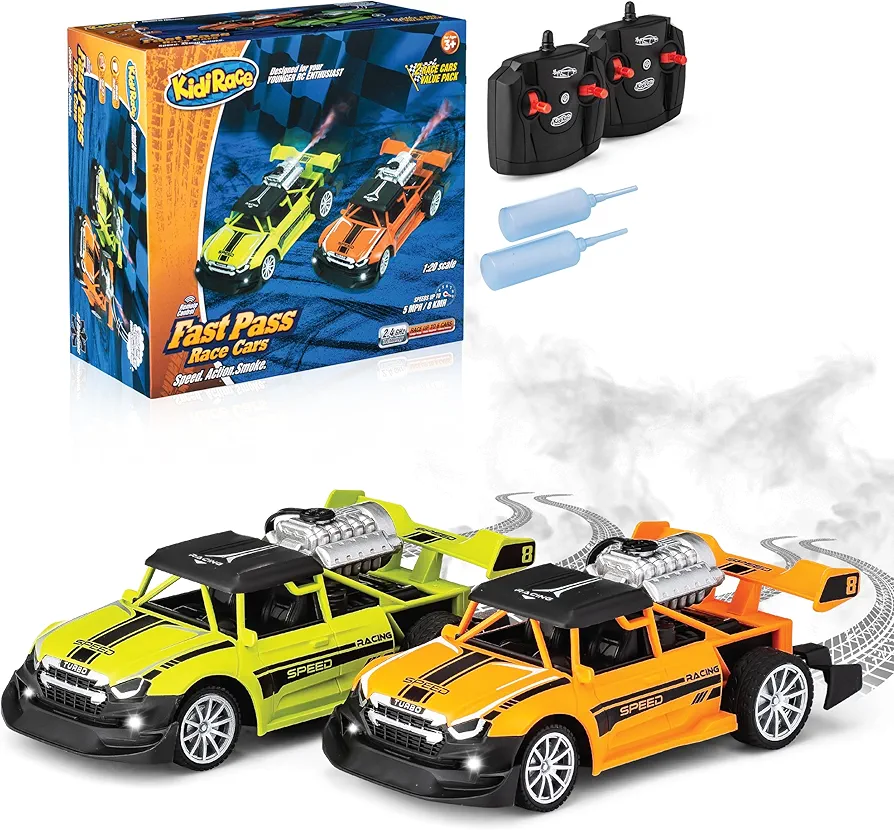 Remote Control 2 Pack Race Car Toys for Kids - Drifting Stunt Car, Gifts for All Ages - 2.4GHZ 1:20 Scale - Smoke Generating Cars - Birthday Gift Ideas for Boys & Girls Age 3 4-7 8-12 Year Old