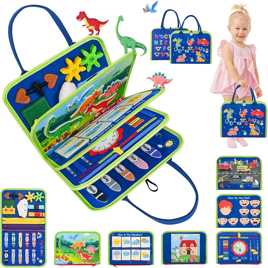 Busy Book for Toddlers 1-3 Toddler Busy Board for 1 2 3 4 5 6 Year Old, Educational Activities for Learning Fine Motor Skills,Busy Book for Plane Car Travel, Birthday Gift for Boys Girls