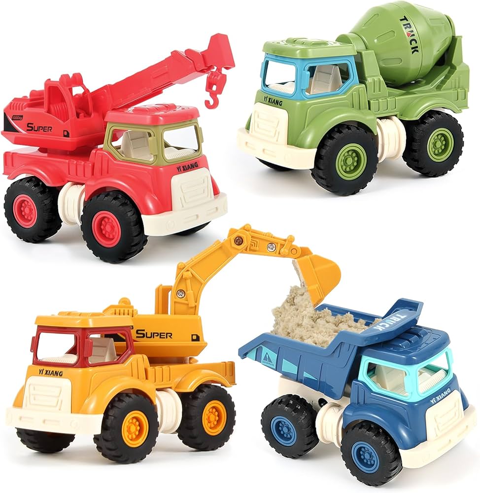 Construction Toys for 1 2 3 4 5 Years Old Boys Girls Kids Toddlers, Sandbox Excavator Toy Construction Truck Toys Vehicles Dump Crane Cement Mixer Truck, Christmas Birthday Gifts