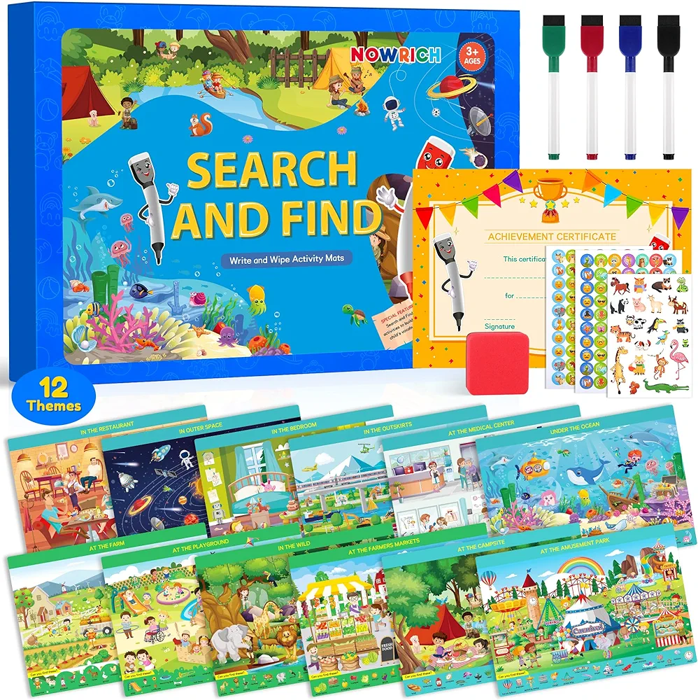 Preschool Learning Activities, Search and Find Books for Kids Ages 3,4,5,6, Busy Book for Toddlers, Educational Travel Game Toys for Road Trip Airplane, Arts and Crafts Birthday Gifts for Girl and Boy