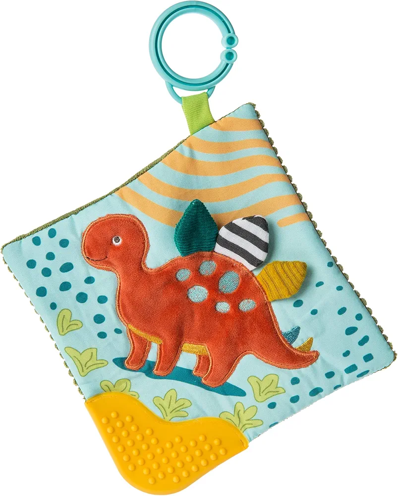 Mary Meyer Pebblesaurus Crinkle Teether Toy with Baby Paper and Squeaker, 6 x 6-Inches, Dinosaur