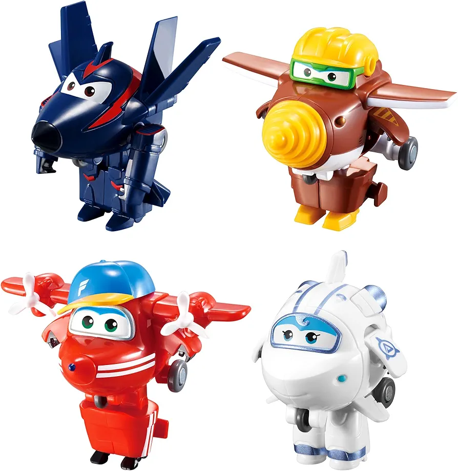 Super Wings 2' Transform-a-Bot 4-Pack Flip,Todd,Agent Chase,Astra Airplane Toys Mini Action Figures Preschool Toy Plane Set for 3 4 5 Year Old Kids Birthday Gift