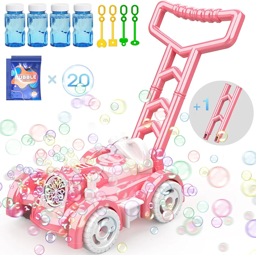 2024 New Models Bubble Lawn Mower Toddler Toys - Bubble Machine Summer Outdoor Toys, Automatic Bubble Mover Push Toy for Age 3+ Year Old Preschool Baby Boys Girls Birthday Gifts (Pink)