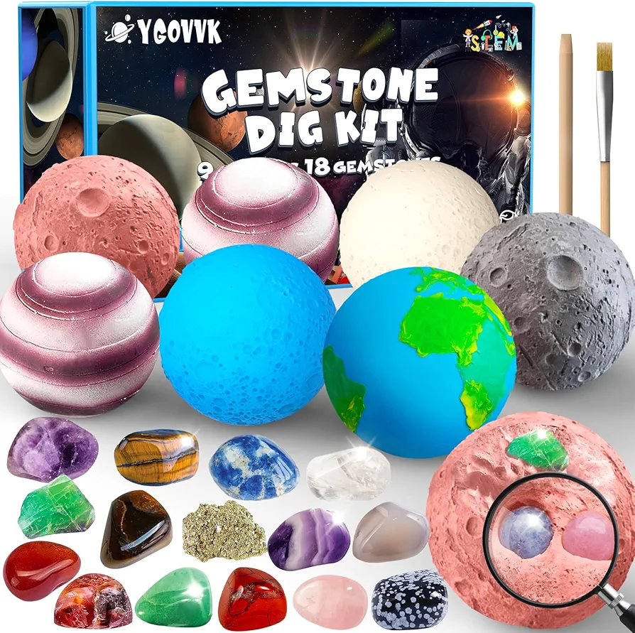 Science Dig Kit, Solar System Space Toys Excavate 18 Real Gems from 9 Planets Easter Egg Toys for Kids 6-12, STEM Educational Science Kits, Archaelogy Geology Christmas Birthday Gift for Boys Girls