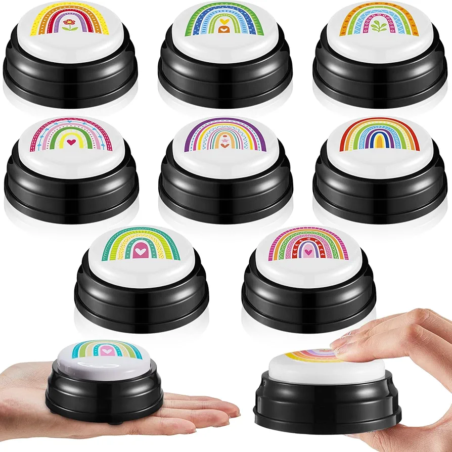 Honoson 8 Pcs Recordable Answer Buzzers Assorted Colored Buzzers Rainbow Recordable Button Game Show Buzzers for Team Family Classroom Game and Trivia Nights Back to School Party Favor, 8 Colors