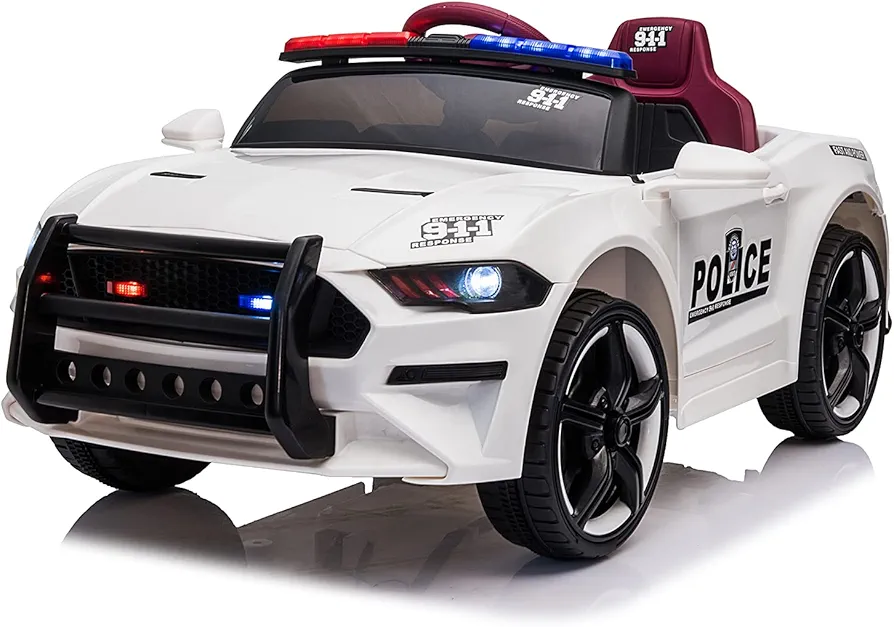 12V Kids Ride on Car w/Parent Remote Control Battery Powered Electric Vehicle Ride on Toys Police Car for Boys Girls w/Siren, LED Headlights, Microphone, Double Open Doors, Music (Black)