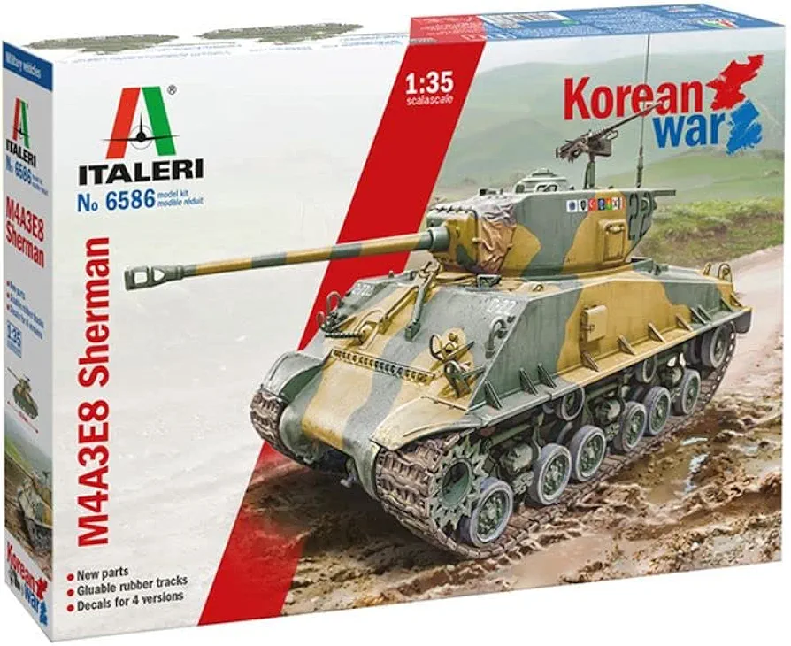 Italeri 6586S 1:35 US M4A3E8 Sherman Korea War - Faithful Replica, Model Making, Crafts, Hobbies, Gluing, Plastic Assembly kit, unpainted