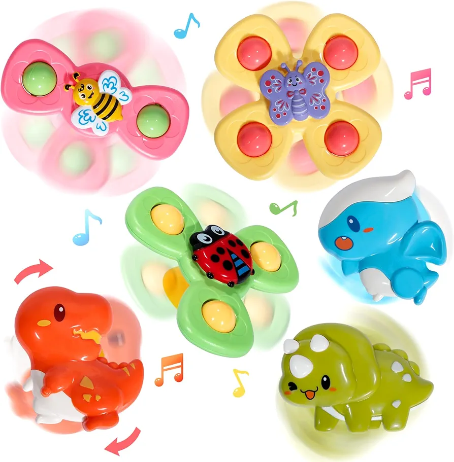 6PCS Suction Cup Spinner Toy for Toddlers 1-3 Year Old,Sensory Bath Toys Gift for 18 Months,Window Suction Spinner Toys,Boys and Girls Sensory Toys Gifts,Travel Baby Spinning Toys