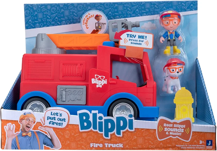 Blippi Fire Truck - Fun Vehicles with Freewheeling Features Including 3 Firefighter and Fire Dog, Sounds and Phrases - Educational Vehicles for Toddlers and Young Kids