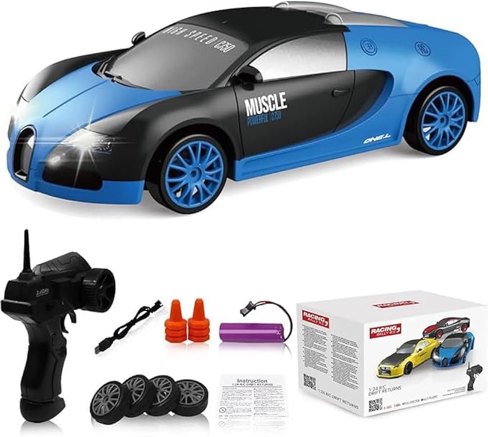 RC Drift Car 2.4GHz 1:24 Scale 4WD High Speed Remote Control Cars Vehicle with LED Lights Batteries and Drifting Tires Racing Sport Toy Cars for Adults Boys Girls Kids Gift…