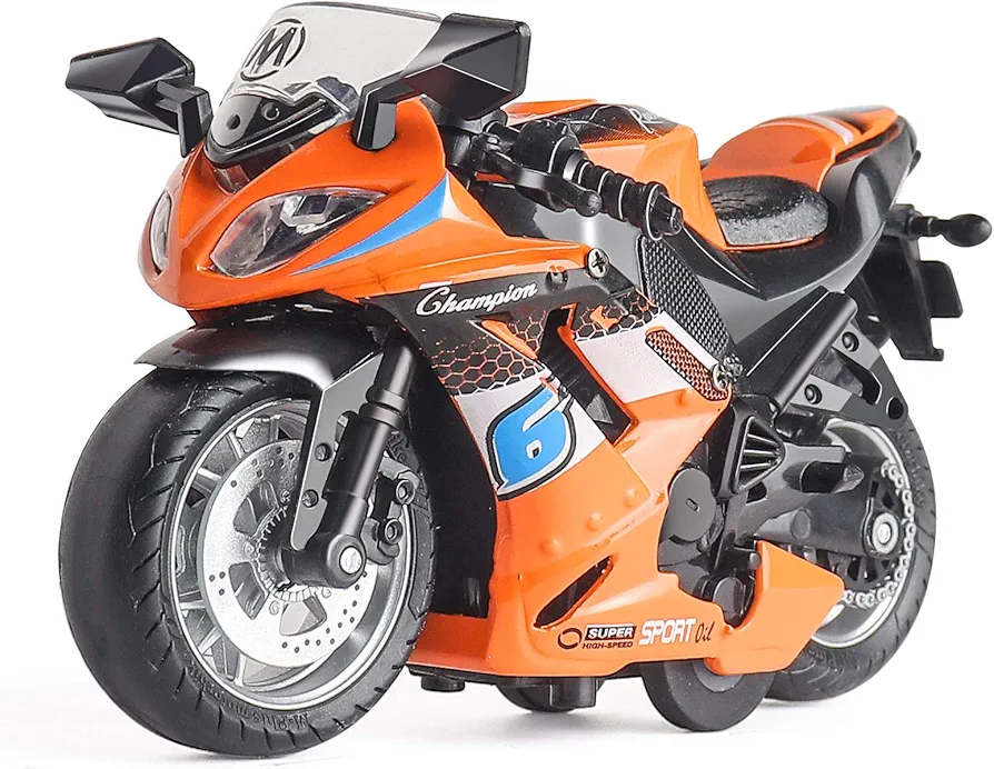 Toy Motorcycle - Pull Back Toy Car with Sound and Light Toy,Toy Motorcycles for Boys,Toys for 3-9 Year Old Boys (Orange)