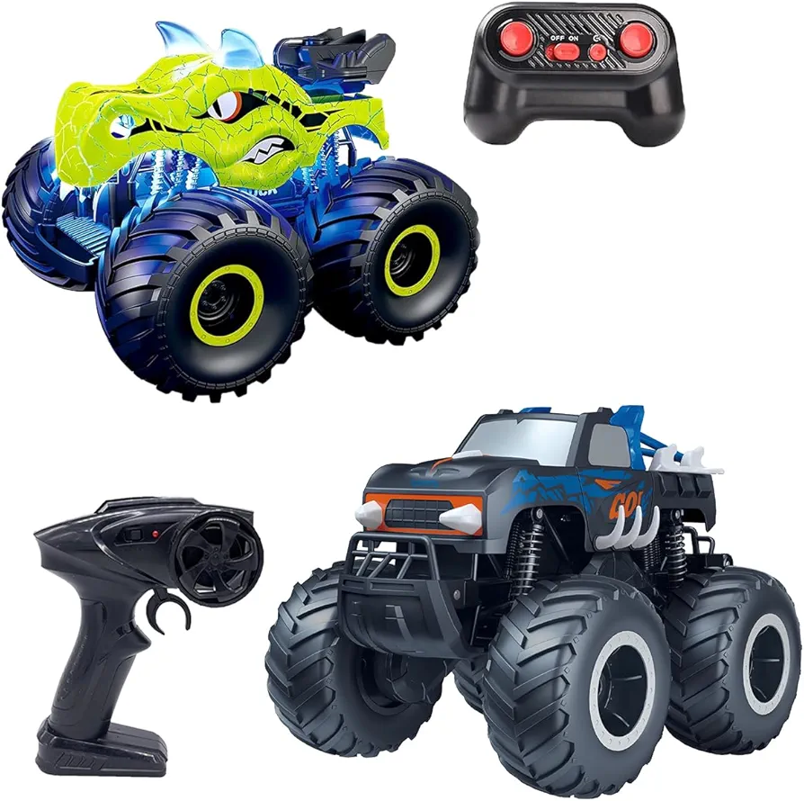 Threeking 1 pc Waterproofing 1:16 Pick-up RC Car Truck and 1 pc 1:18 Dinosaur RC Car Trucks Toys for Kids Boys Girls Ages 6+