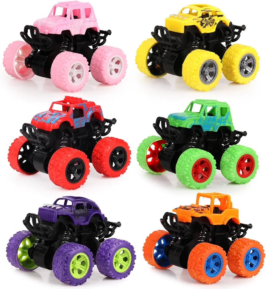 Hooqict 6 Pack Monster Truck Toys for Kids Boys Toddlers 3 4 5 6 7 8, Friction Powered Toy Trucks Push and Go Vehicles Small Monster Truck Party Favors for Pinata Stuffers, Goodie Bag Stuffers