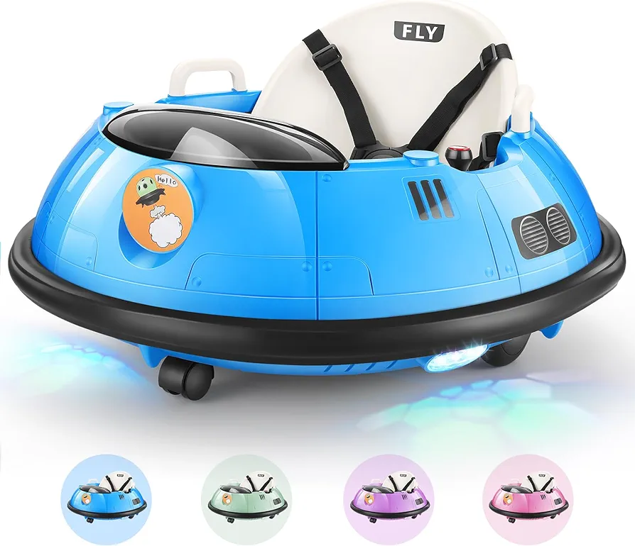 Hikole Electric Bumper Car for Kids, Baby Bumping Toy Car with Remote Control, Flashing LED Lights, 360 Degree Spin, Safety Belt, Gift for Boys Girls, Blue