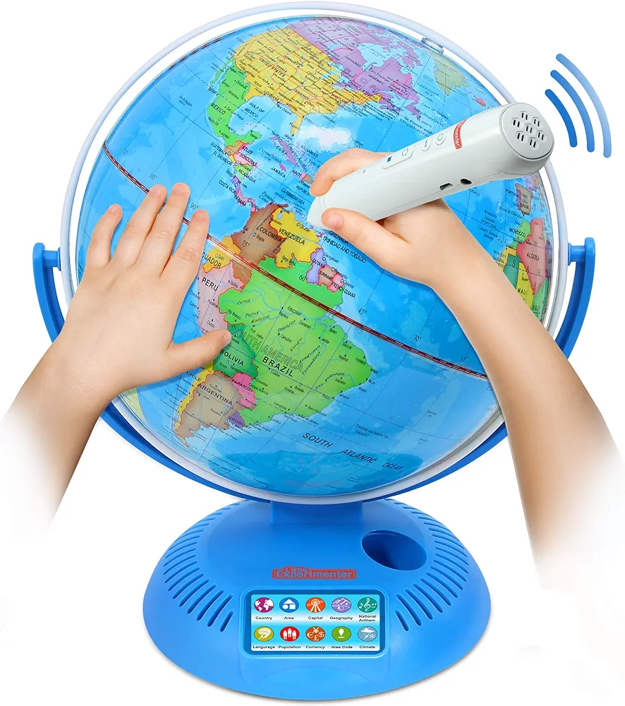 Interactive Globe with Wireless Smart Pen, 9” Globes with Stand, Talking World Map for Kids, Learning & Education STEM Toys, Globe For Children, Birthday Gifts for Boys & Girls Ages 7 8-12 Years Old