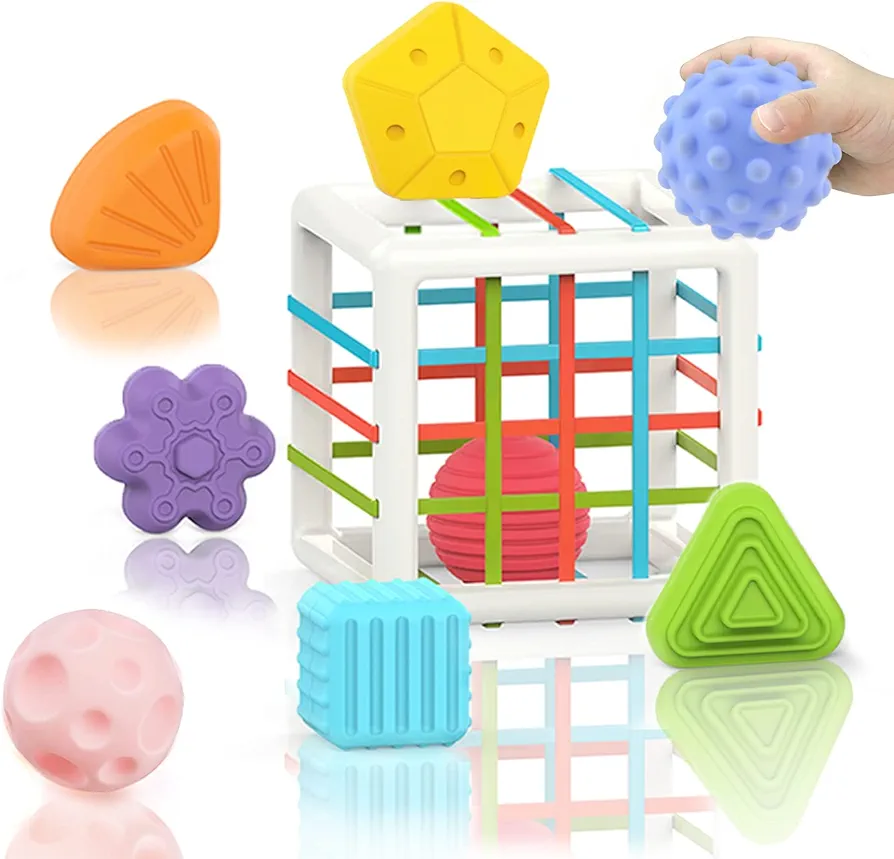 Baby Shape Sorting Toys Set, Toys for 1-2 Year Old Boys and Girls, 8 PCS Sensory Toys with Activity Cube Set, Montessori Toys for 1 Year Old, Early Learning Toys for Toddlers and Babies