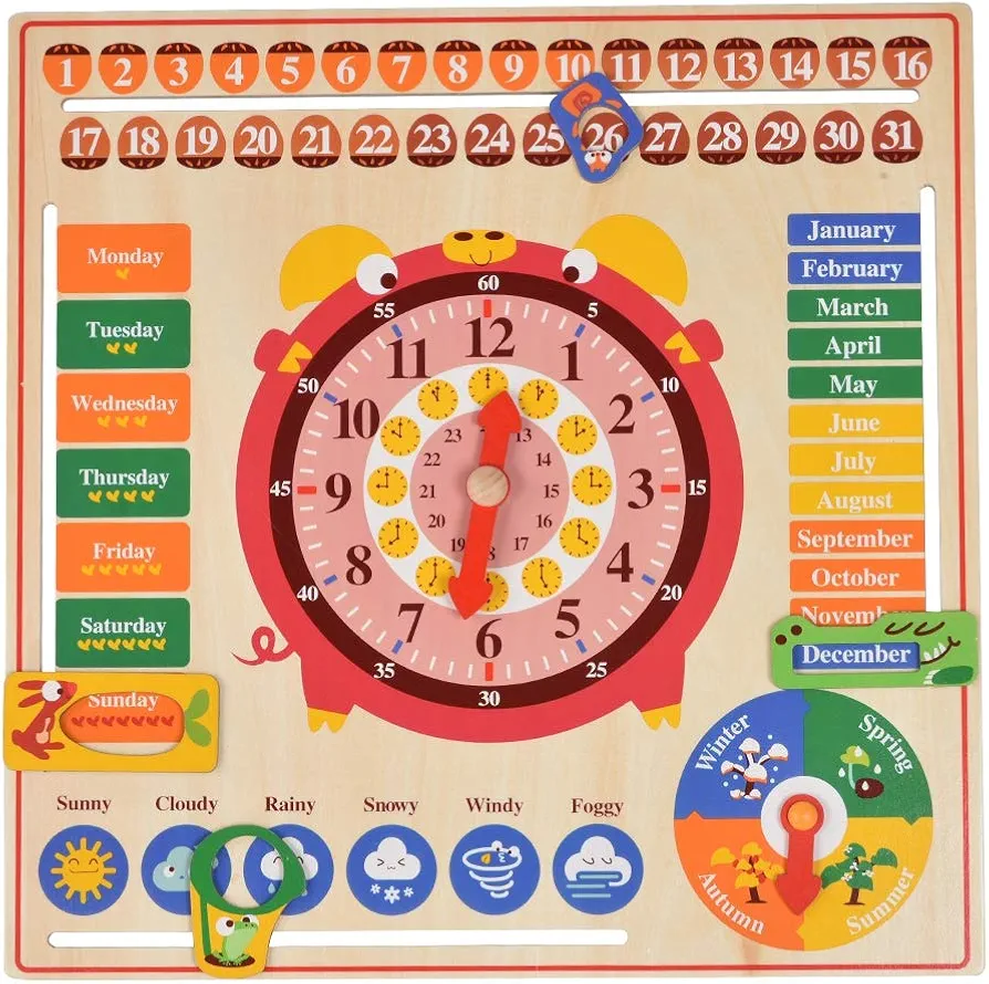 Josopa Calendar Clock Wooden Calendar Toy Seasons Time Cognition Toy Gifts for Toddlers Boys Girls Over 3 Year Old