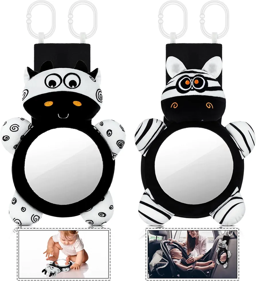 2 Set Baby Mirror, Multi-Function High Contrast Black and White Baby Car Seat Mirror Infant Baby Tummy Time Mirror Baby Floor Mirror for Boy Girl Play Gifts, 12.2 x 8.7 Inch